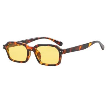 Imagem de Óculos de Sol UV400 - Armação Pequena Jelly Tea com Rebites Estilo Punk para Homens e Mulheres, Esportes ao Ar Livre, Corrida e Ciclismo, Estampa de Leopardo Amarela