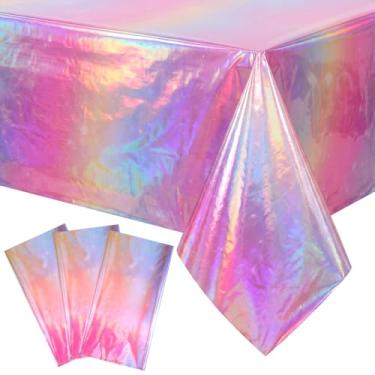 Imagem de Gilprop Pacote com 3 toalhas de mesa iridescentes arco-íris pastel com glitter, toalhas de mesa retangulares iridescentes para decoração de festa de aniversário, chá de bebê, casamento, princesa, 137