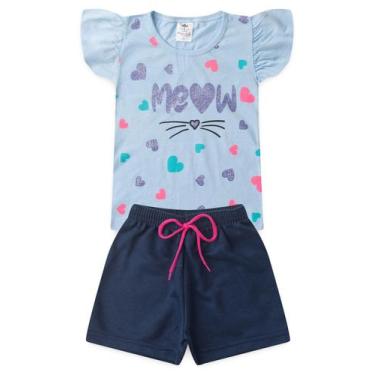 Imagem de Conjunto Infantil Verão Menina Babado Meow - Azul Bebê - Magia Baby, 1
