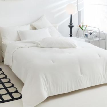 Imagem de ZGXIONG Conjunto de edredom branco para todas as estações, solteiro/solteiro GG - Roupa de cama leve e agradável à pele, com design confortável e respirável para crianças e dormitórios, 1 edredom e 1