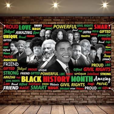 Imagem de Decoração do mês da história negra, faixa de pessoas famosas afro-americanas, pano de fundo de cabine fotográfica e decoração de quadro de avisos para sala de aula do décimo primeiro mês (preto 4, 7 ×