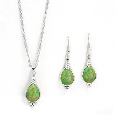 Imagem de T-ztoss Conjunto de brincos e colar Boho Western turquesa lágrima - vintage boêmio estilo étnico ocidental colar e brincos roupas acessórios de joias, Small, Metal, Sem Pedra Preciosa