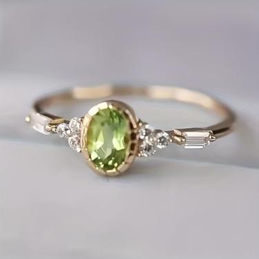 Imagem de Anéis de zircônia cúbica verde banhados a ouro para mulheres, alianças de casamento, noivado, compromisso, pedra preciosa, joia de presente de aniversário, Metal, Zircônia cúbica