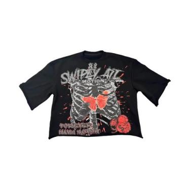 Imagem de Camiseta Masculina Oversized Y2K Retrô Gótica Com Estampa De Caveira E