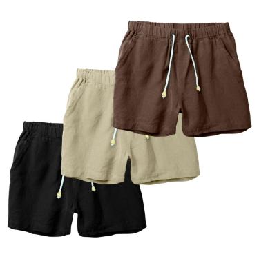 Imagem de Kit 3 Shorts Linho Bermuda Masculina Com Cordão Estilo Casual-Masculino