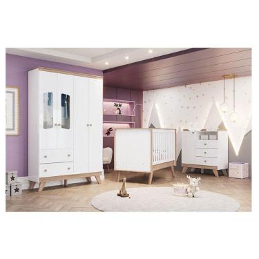 Imagem de Quarto de Bebê Confete Ambiente Branco Brilho Jequitibá HP - Henn