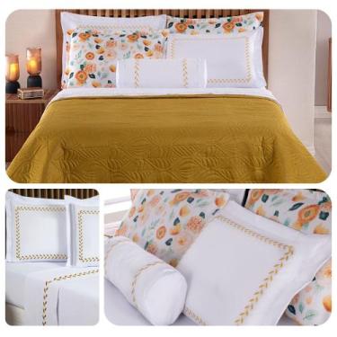 Imagem de Jogo Cama Lençol Queen Size 100 Algodão Bordado Percal 180 Fios 04 Peç