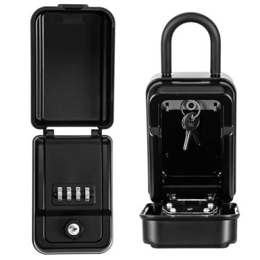 Imagem de Caixa de segurança para chaves externas, cofre de chaves à prova d'água com combinação de 4 dígitos, combinação removível, código redefinível, cofre para casa, garagem, escritório, armazém, loja de