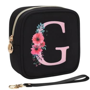 Imagem de Relavel Bolsa de maquiagem pequena inicial para bolsa, presentes personalizados para mulheres, meninas, bolsa de cosméticos de viagem com compartimento para cartão, mini bolsa de batom com alça