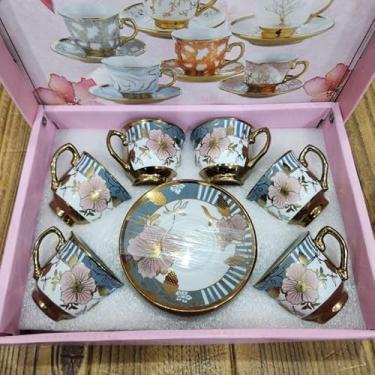 Imagem de Xícara de café kit com 12 peças de Cerâmica em porcelana1(Flor ks17)