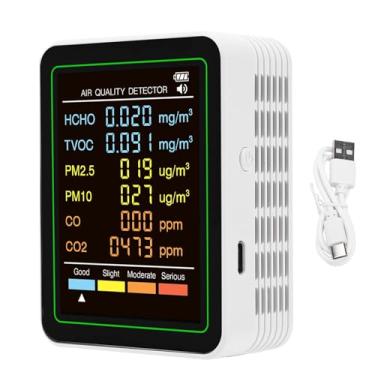 Imagem de YWBL-WH Monitor de Qualidade do Ar, Testador de Qualidade do Ar Interno 6 Em 1 Com Sensor PM2.5 PM10 CO2 HCHO TVOC, Tela Colorida HD, Bateria Recarregável, para Escola de Home Office
