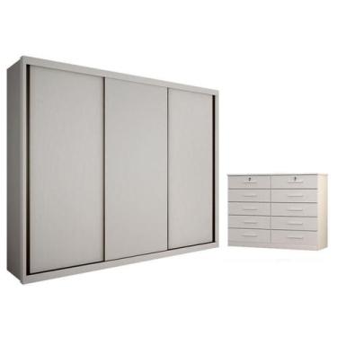 Imagem de Guarda Roupa Casal Palazzo e Gaveteiro Milão com Chave Neve - Novo Hor