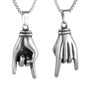 Imagem de Colar com pingente de mão de Buda religioso chinês e masculino e feminino, aço inoxidável 316L, corrente quadrada de pérola de aço inoxidável prata, joia de amuleto auspicioso