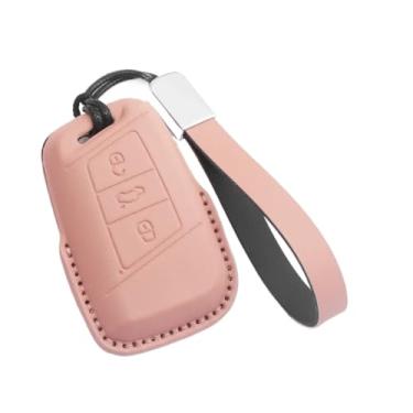 Imagem de Capa de couro para chave de carro, capa up keyless fob compatível com vw beetle caddy eos golf jetta polo scirocco tiguan touran(E4)