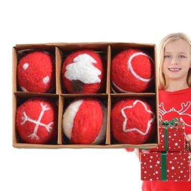 Imagem de Bolas de feltro para árvore de Natal, enfeites de bolas de árvore de Natal | Conjunto de 6 enfeites de árvore de bola de fio feltrado | Decorações decorativas de bola de artesanato, pingente elegante
