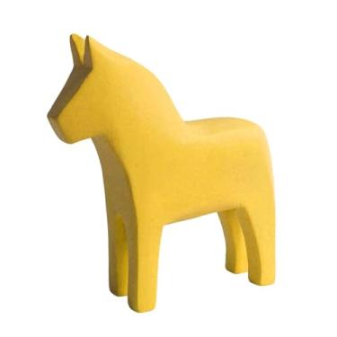 Imagem de Ｂｅｓｇａ Estatueta de Cavalo Dala Sueco, Escultura Animal, Ornamento Decorativo Nórdico para Mesa, Madeira Talhada à Mão, Ideal para Casa, Festas e Estantes, Amarelo