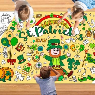 Imagem de Pôster de colorir gigante do Dia de São Patrício para crianças, 76 x 182 cm, papel de desenho, papel de desenho, toalha de mesa para colorir, arte faça-você-mesmo, tapete para crianças, festa, trevo