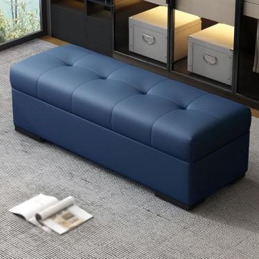 Imagem de Entryway Bench with Storage, Solid Wood Frame, PU Leather Upholstery, Sturdy Base, Concealed Storage, High-resilience Foam Filling, Suitable for Bedrooms(Blue,80 * 40 * 40cm/31 * 16 * 16in)