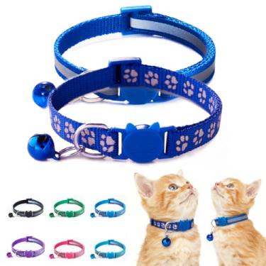 Imagem de Pacote com 2 coleiras para gatos com sino, coleira reflexiva para gatinho, fivela de segurança, coleira de gatinho, para meninos, gatos, azul escuro