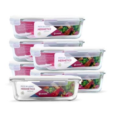 Imagem de Kit 6 Potes de Vidro Retangular com Tampa Hermética 2800ml (Branco)