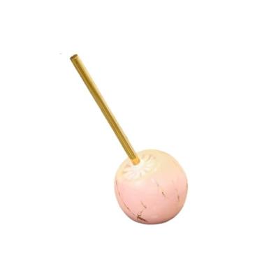 Imagem de Ferramenta de limpeza doméstica escova de vaso sanitário base de mármore cerâmica suporte de escova de limpeza acessórios de banheiro ferramenta de limpeza escova de vaso sanitário (rosa)