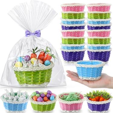 Imagem de Cinnvoice 24 conjuntos de mini cestas de Páscoa, artigos de lembrancinha de festa de Páscoa, enfeites de ovos de páscoa, artificiais, espuma de coelho, cenouras, decoração para decoração de festa de