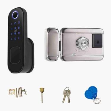 Imagem de Fechadura de porta inteligente com impressão digital para porta da frente com teclado eletrônico sem chave com 6 maneiras de desbloquear 110 grupos de impressões digitais e 400 grupos de armazenamento