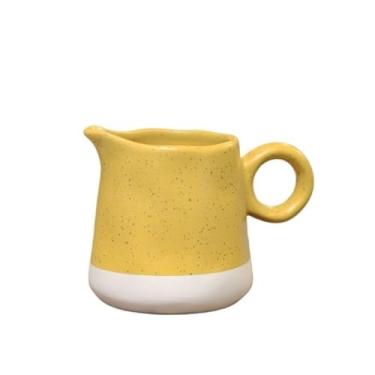 Imagem de Jarro de leite de grés amarelo com alça, pote de cerâmica multiuso