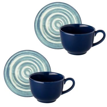 Imagem de Conjunto para café da manhã, inclui duas xícaras de chá azul-marinho (200ml) e um pires.