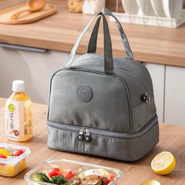 Imagem de Bolsa Térmica Portátil de Dois Andares Multiuso com Alça, Isolamento para Lanches e Marmitas, Compartimentos Separados para Trabalho, Academia e Rotina Diária (Marrom)