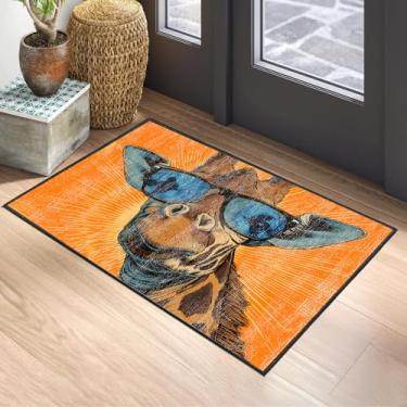 Imagem de FOREVER QUEEN Girafa divertida com óculos de sol antiderrapante 6,5 x 7,5 m – Lavável na máquina, tapete de área de sala de jogos infantil para berçário, quarto de criança, tapete de chão de criança