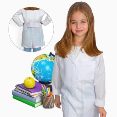 Imagem de Jaleco Avental Branco Infantil Feminino Laboratório Escolar Manga Long