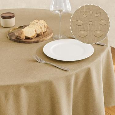 Imagem de Veblandy Toalha de mesa de linho texturizada à prova d'água e resistente a manchas, tecido decorativo sem rugas, capa de mesa para jantar/festa/buffet/casamento, 152 x 152 cm, café