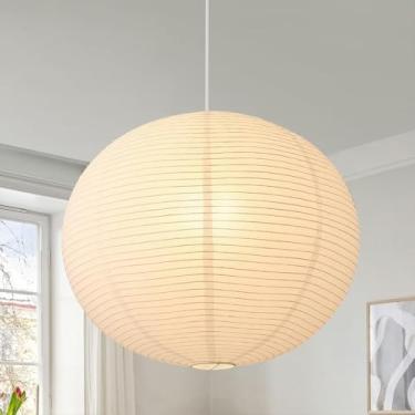 Imagem de Luminária pendente moderna E27, com cúpula de papel criativa estilo Wabi-Sabi, ideal para sala de jantar, quarto, restaurante, sala de chá, quarto infantil, café, cozinha e casa de família (