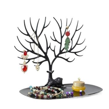 Imagem de Styles Suporte de exibição de veado de plástico, suporte de exibição de joias, brinco e organizador de colar para exibição de joias (preto)