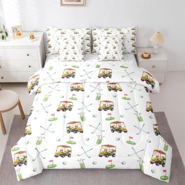 Imagem de Erosebridal Conjunto de cama completo de carrinho de golfe de 7 peças com lençóis, bandeiras de campo de furo, bolsas, clubes, cama esportiva em uma bolsa, jogo de bola para adolescentes, homens e