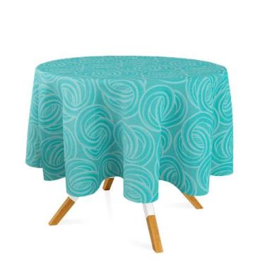 Imagem de Toalha de Mesa Redonda em Tecido Jacquard Azul Turquesa Argolas Tradic