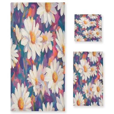 Imagem de xigua White Daisies Conjunto de toalhas de banheiro absorvente macio 3 peças toalha de banho toalha de mão toalhas decorativas para banheiro, academia, hotel, praia, piscina