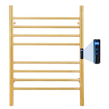 Imagem de Dawot Aquecedor De Toalhas Elétrico Com 8 Barras, 23" Parede, Temporizador E Controle Temperatura Para Banheiro, Dourado Escovado