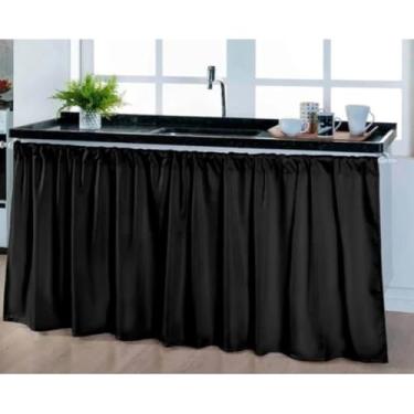 Imagem de Cortina Pia Cozinha Moderna Elegante 1,40 x 80 Decoração Balcão Tanque Tecido Oxford(Cortina Pia PRETO,1 UNIDADE)