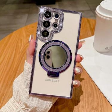 Imagem de Capa espelhada de luxo com revestimento de diamante para Samsung S24 S25 Ultra, para Samsung Galaxy S23 S22 Ultra Plus A16 A06 A55 A54, roxa, para Samsung S22 Ultra