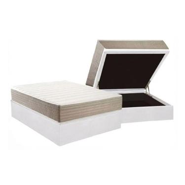 Imagem de Cama Box Baú NOVO + Colchão D33 Kappesberg Anatômico Carmine + Base CRC Corano White