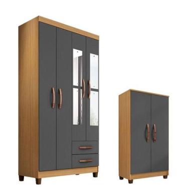 Imagem de Guarda Roupa Solteiro Modena 4 Portas Com Espelho E Armário Multiuso R