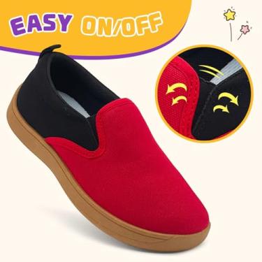 Imagem de Tênis infantil para meninas e meninos, cano baixo, para crianças, com bloqueio de cor, sem cadarço, casual, confortável, tênis de corrida, caminhada, vermelho/preto, Vermelho/preto, 13 Little Kid