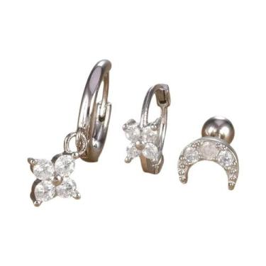 Imagem de Conjunto De Brincos De Argola Pequenos De Aço Inoxidável Com Zircônia 