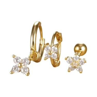 Imagem de Conjunto De Brincos De Argola Pequenos De Aço Inoxidável Com Zircônia 