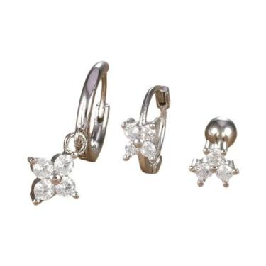 Imagem de Conjunto De Brincos De Argola Pequenos De Aço Inoxidável Com Zircônia 