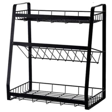 Imagem de porta-temperos organizador de especiarias rack de especiarias rack de cozinha organizador de temperos de 3 níveis suporte de garrafa de temperos armazenamento de temperos de metal para organizador