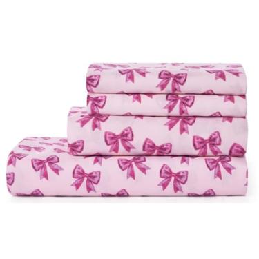 Imagem de Paris Hilton Jogo de lençol – Lençóis de microfibra com elástico, lençol de cima, 2 fronhas, cabe em colchão de até 40,6 cm de altura para mulheres e meninas adolescentes (rosa/roxo, casal)