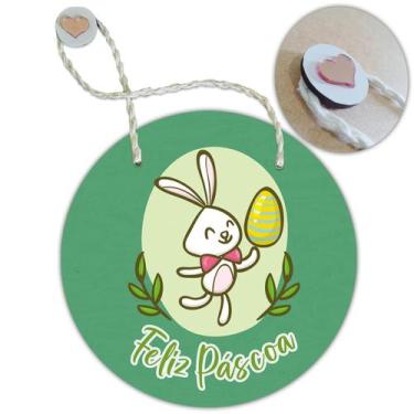 Imagem de Placa Porta com Alça Feliz Páscoa Coelho Coelha Ovo Guirlanda 19cm - R